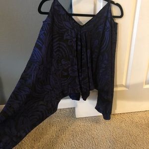 Dolman sleeve sheer black and blue blouse
